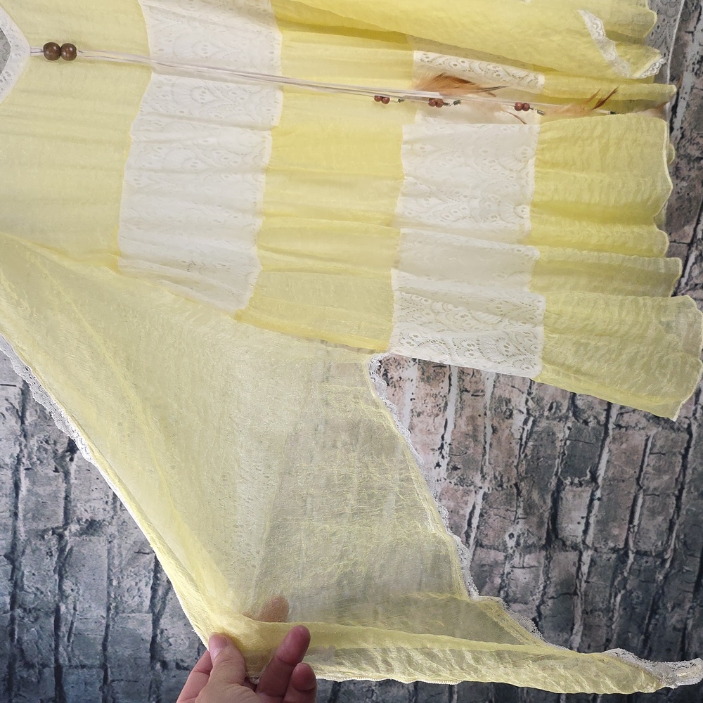 Pretty Angel | Gypsy Boho Cottagecore Yellow And White Silk Blend Tunic Top - Picture 5 of 9